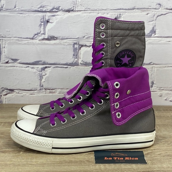 Converse Chuck Taylor Knee Hi XHI Charcoal Gray Purple Sneakers - Picture 3 of 8